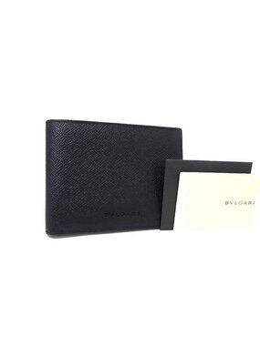 Bvlgari Leather Bifold Wallet Billfold Black